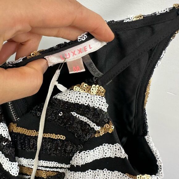 Luxxel Plunge Neck Spaghetti Strap Fully Sequined Romper Size M - Picture 6 of 11